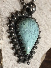 18. Sterling 925 Greenish Turquoise stone Ball link Chain Pendant Necklace 16″
