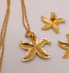 Vtg Avon Textured Starfish Necklace & Earring Set Ocean Beach Nautical