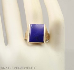 HEAVY 10.6 GRAM Antique Art Deco Natural Lapis Solid Silver & 14k Gold Mens Ring
