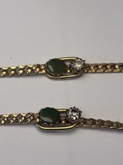 Vintage Gold Tone Chain Necklace Green Stones Barrel Closure Oval 30 in