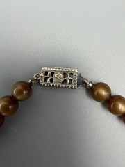Vintage Brown Moonglow Lucite Bead Necklace & Matching Screw-On Earrings Set