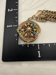 Vintage Flower Basket Charm Bracelet Gold Tone Rhinestones Victorian Revival