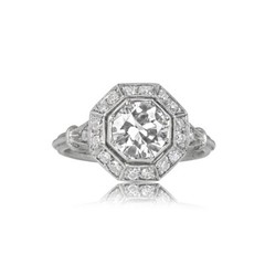 Art Deco Style Round Cut Lab Created Diamond Halo 925 Silver Engagement Ring