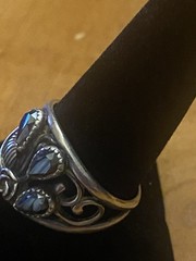 9.5 Size Wheeler 925 Sterling Stamp Floral Ring 3 Facet. Black Hematite Stones
