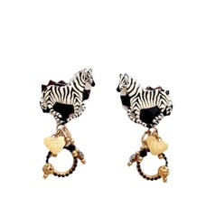 Vintage Lunch at the Ritz Zebra Earrings Pierced SEE DESCRIPTION Free Ship!