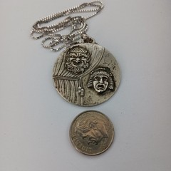 Theater Mask Silver Pendant Necklace Drama Comedy Art Vintage Masks Dramatic