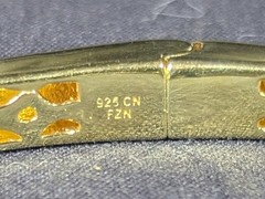 FZN 925 Gold Played Sterling CZ Panther Hinged Bangle Bracelet 6 3/4″ Green Eyes