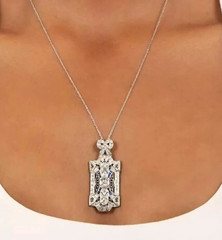 Vintage Art Deco Style Lab Created Diamond Wedding 14K White Gold Finish Pendant