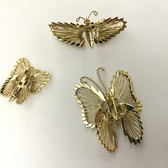 Mixed Lot (7) Vintage Golden Butterfly Brooch Pins Ornate Wire Wings Small NOS
