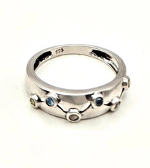 Vintage M&J Savitt Sterling Silver Multi Gemstone Ring – 1970s Modernist Band Si