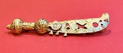 Signed Museum Replica Knife Sword Brooch Pin Antique Gold Tone 3.25 Inches
