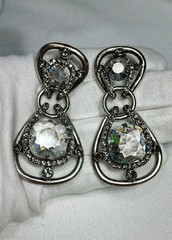 Lanvin Paris Gunmetal Color Clear Huge Crystal Drop Dangle Clip on Earrings