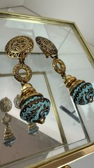 Vintage Gold Tone Clip On Earrings Turquoise Bead Ethnic Boho Dangle