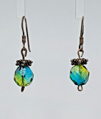 VTG 925 Faceted Glass 1in Drop Earrings Sterling Silver 2gtw Blue Green Swirl