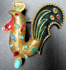 JOMAZ Enamel Rhinestone Rooster Vintage Pin Brooch READ!