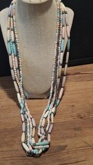 Vintage Pastel Buffalo Bone Beaded Necklace 4 Strand Southwestern Boho 35”