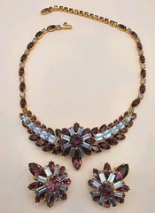 Vintage Signed Kramer Of NY Purple/Blue Crystal Layered Floral Necklace/Earrings