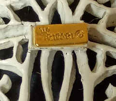 VTG Crown Trifari Filagree White Enamel Butterfly Brooch, Mid Century Modern