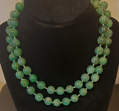 Vintage Green Gem 10 mm Beads 31 inch Necklace Hand Knotted