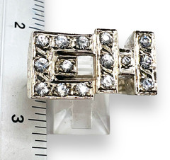 Double INITIAL E H Block LETTER Cubic Zirconia CZ 925 Sterling Silver SZ 8.5