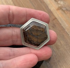 Biggs Descutes Picture Jasper Sterling Artisan Brooch Hexagon Pin