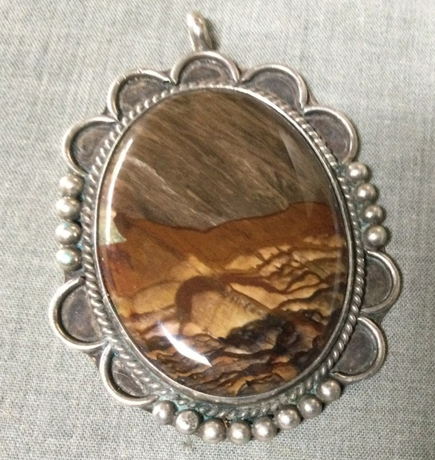 Vintage Deschutes Oregon Picture Jasper Cabochon And Silver Pendant