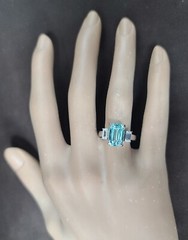 14k White Gold Engagement Ring 4.23ct.Natural Sky Blue Tourmaline Cushion Shape