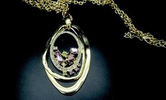 RJ GRAZIANO GOLD TONE CRYSTAL PENDANT STATEMENT LONG NECKLACE NIB