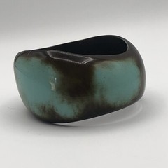 Chunky Exquisite Brown Turquoise Wide Wave Plastic Bangle Bracelet Art Western