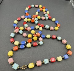 Vintage RARE Collectors Square Glass Bead Hand Strung 50” Necklace