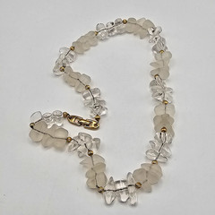 NAPIER Vintage Necklace Clear Frosted Lucite Bead Gold Tone Crystal Ice 29in