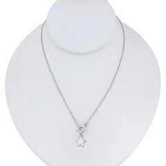 Vintage Sterling Silver 925 Double Star Pendant Necklace 14″-15.5″