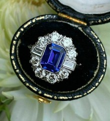 Antique Art Deco Blue Sapphire & Lab Created Diamond Engagement 925 Silver Ring