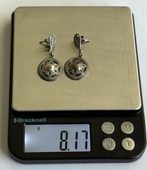 Vintage 950 Sterling Silver Dangling Earrings Ladies 1.50” Round Domed 8.17g