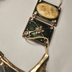 Vintage 1930s Guilloché Enamel Celluloid Cameo Panel Bracelet Art Deco Green