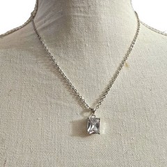Necklace Crystal Pendant Square Shaped Signed JLO Silver Tone 18″ L SKU 2239