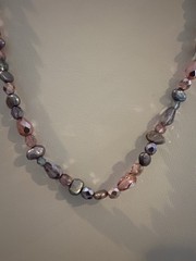 Vtg Freshwater Pearl Beaded Necklace Pink Gray Faceted Crystal 16” Art Beauty 86