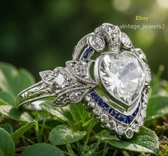 3.50CT Heart Lab Created Diamond Vintage Art Deco Engagement Ring 14K Gold Over