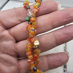 Vintage Millefiori Glass Chip Bead Necklace 20 Inch Strand Orange Two Strand Art