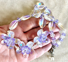 GLOWING Glass Crystal Flower 19″ Necklace BOREALIS & LAVENDER GREAT FOR WEDDING