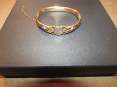 Antique Victorian Bates & Bacon Gold Filled Hinged Bracelet Monogram A pat 1905