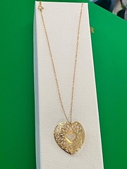 Domed Filigree Heart Necklace Gold Over Sterling Delicate Cable Chain Vtg B595