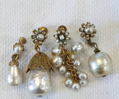 Vintage Miriam haskell Faux Pearl Clip-On Dangle Earrings Lot. 4 singles
