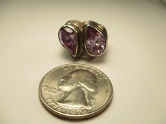 Vintage Contemporary Style Sterling Silver Twin Pear Shape Amethyst Ring 7.5