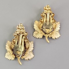 Vintage Artisan Pendant Clip Earrings Set Seed Pearl Grapes AB Repurposed