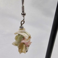 Dangle Drop Earrings Green White & Pink Irregular Shell Chips French Wire