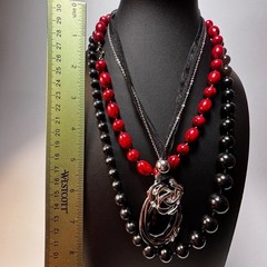 Necklace Lot Goth Witchy Black Red Vintage Acrylic Beads Metal Glass Pendant