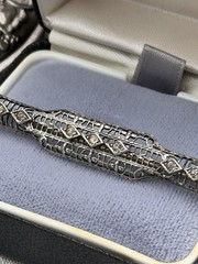 Art Deco Bar Pin Silvertone Openwork Rhinestone 2.25in Vintage