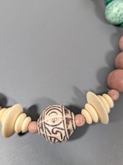 Vintage Green Cream Beaded necklace Boho Tribal Style 26 in