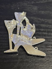 Vintage 80s Silver Tone Cocktail Party Brooch | High Heels, Wine Glasses Grapes